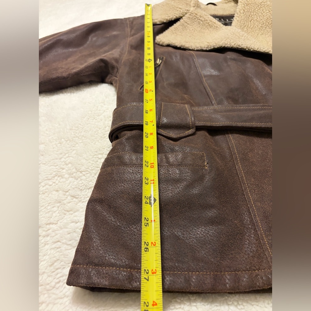 WINLIT GENUINE LEATHER JACKET BROWN BELTED SHERPA QUILTED SZ M - Picture 4 of 8